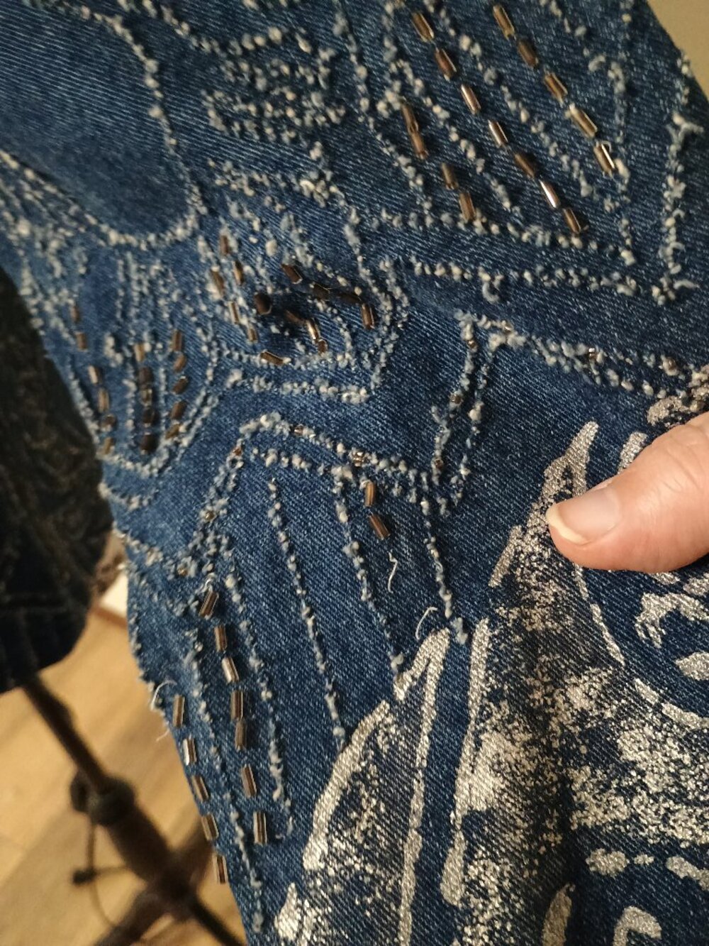 Sandy Starkman Textured Embellished Jean Jacket Small - Picture 7 of 15